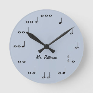 Blue Custom Music Notes Round Clock