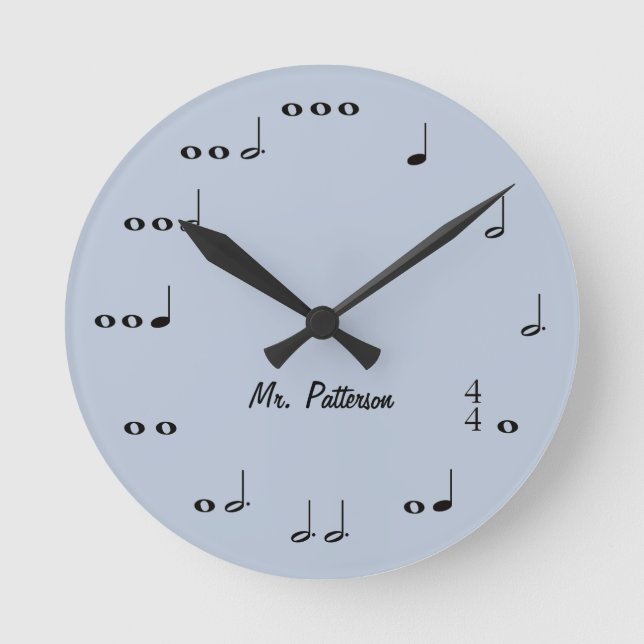 Blue Custom Music Notes Round Clock (Front)