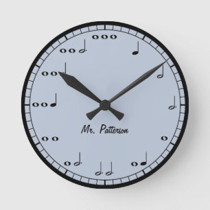 Blue Custom Music Notes Round Clock