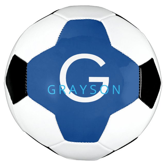 Blue Custom Name and Letter Monogram Printed Football (Rotated)
