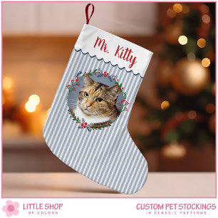 Blue Custom Name Cat Photo Small Christmas Stocking