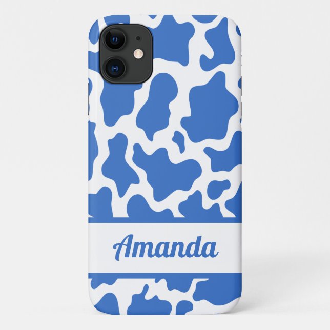 Blue Custom Name Cow Print Pattern Case-Mate iPhone Case (Back)