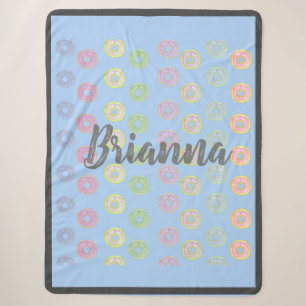 Blue Custom Name Doughnut Sherpa Blanket