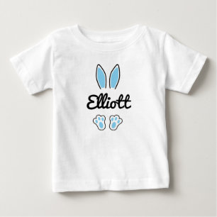 Blue Custom Name Easter Bunny Ears Feet Baby T-Shirt