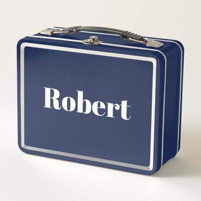 Blue Custom Name Lunch Box Minimal School Work (Front)