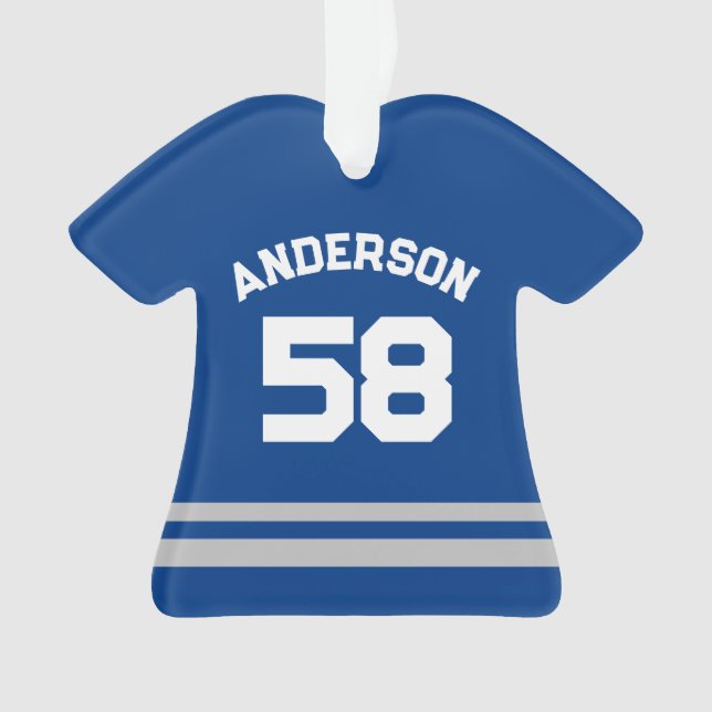Blue Custom Name, Number,  Photo Sports Jersey Ornament (Front)