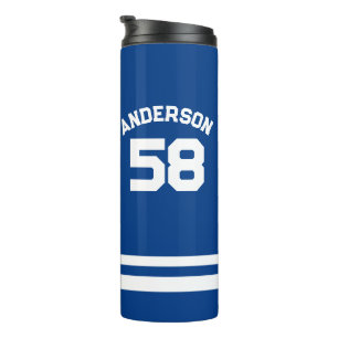 Blue Custom Name & Number Sports Fan  Thermal Tumbler