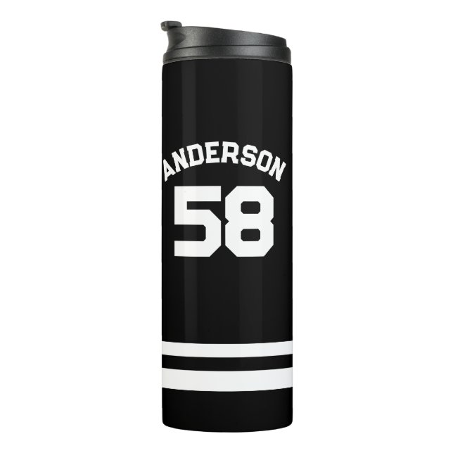 Blue Custom Name & Number Sports Fan  Thermal Tumbler (Rotated Right)