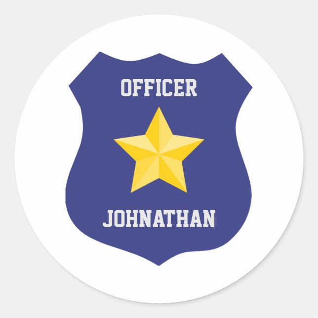 Blue Custom Name Police officer Badge Classic Round Sticker (Front)