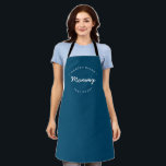 Blue Custom Name Year Master Baker Mummy Apron<br><div class="desc">Lots of talent coming out of that kitchen. Customise the words and established year as you need. This Mummy apron is blue with white type. Stylish typography style treatment. Master baker mummy with Established year.

Makes for a great gift.</div>