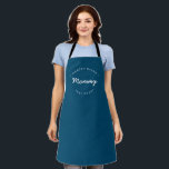 Blue Custom Name Year Master Baker Mummy Apron<br><div class="desc">Lots of talent coming out of that kitchen. Customise the words and established year as you need. This Mummy apron is blue with white type. Stylish typography style treatment. Master baker mummy with Established year.

Makes for a great gift.</div>