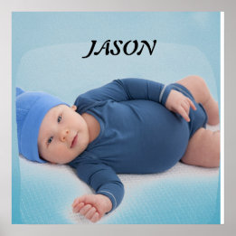 Blue custom personalised baby boy photo poster
