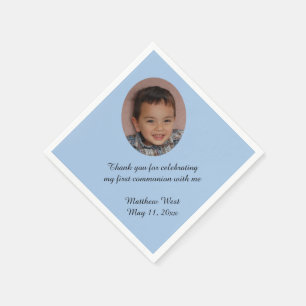 Blue Custom Personalised Communion Photo Napkins