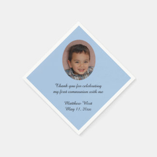 Blue Custom Personalised Communion Photo Napkins