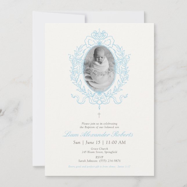 Blue Custom Photo Baptism Invitation (Front)