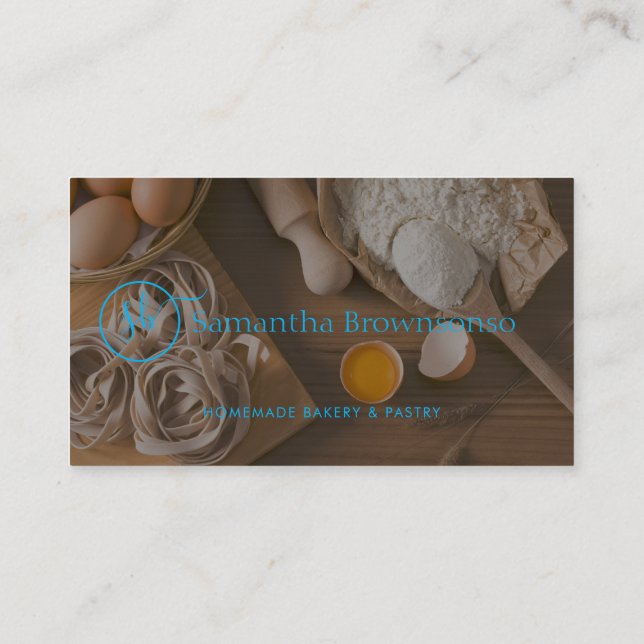 Blue Custom Photo Egg Bread Bakery Business Card (Back)