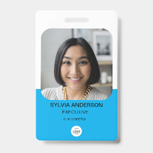 Blue Custom Photo Employee ID Logo QR Code Badge