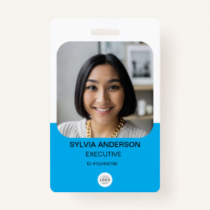 Blue Custom Photo Employee ID Logo QR Code ID Badge
