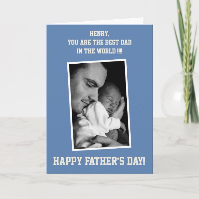 Blue Custom PHOTO Happy Fathers Day Cards (Front)