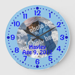 Blue Custom Photo Text Clock w/ Minutes Template