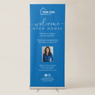 Blue Custom Realtor Logo Photo Open House Retractable Banner
