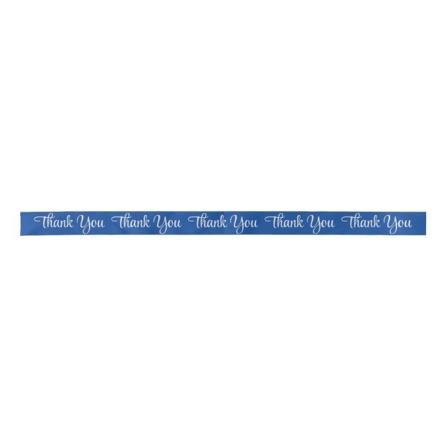Blue Custom Satin Ribbon Silver Thank You Script (Front)