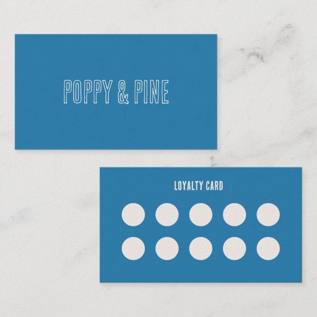 Blue Custom Small Business Cafe Loyalty Punch Card (Front/Back)