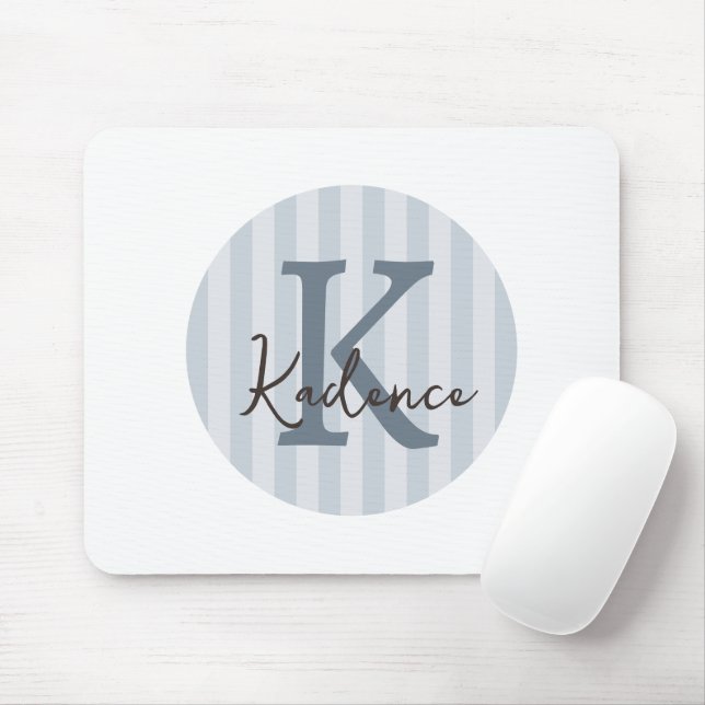 Blue Custom Striped Circle Monogram Mouse Mat (With Mouse)