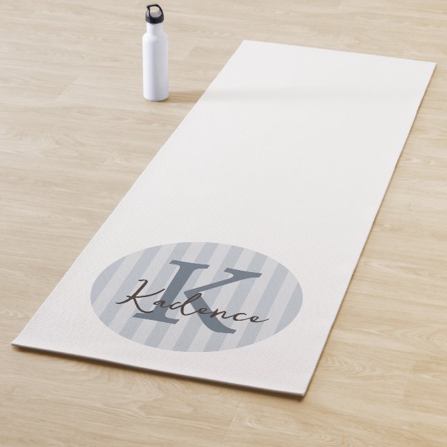 Blue Custom Striped Circle Monogram Yoga Mat (In Situ)