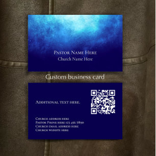 Blue Custom Text Christian Church Pastor QR Code  Business Card