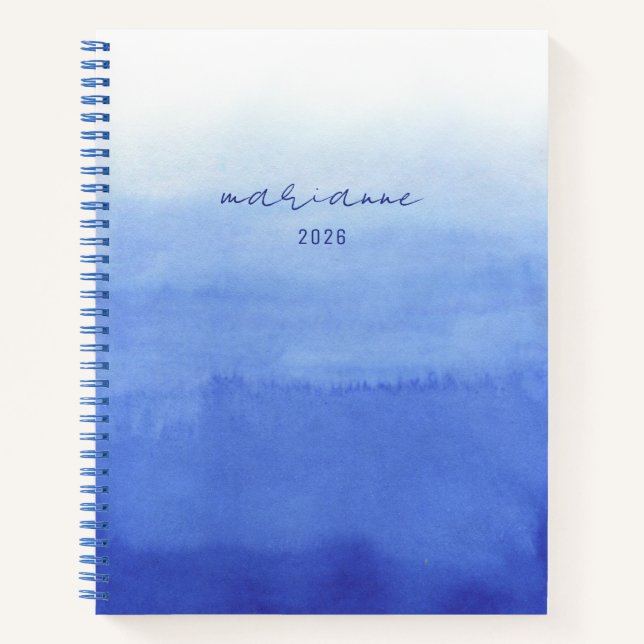 Blue Custom Watercolor Wash Script Name Sketch Notebook (Front)