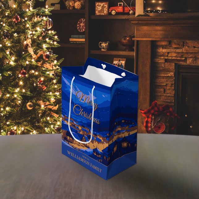 Blue Custom Winter Village Christmas Medium Gift Bag (Creator Uploaded)