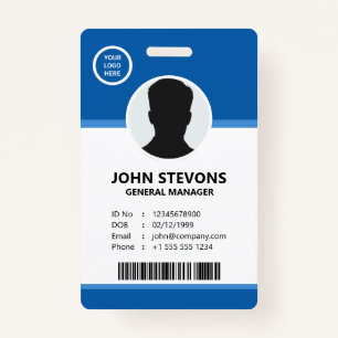 Blue Customisable Corporate Employee Logo Photo ID Badge