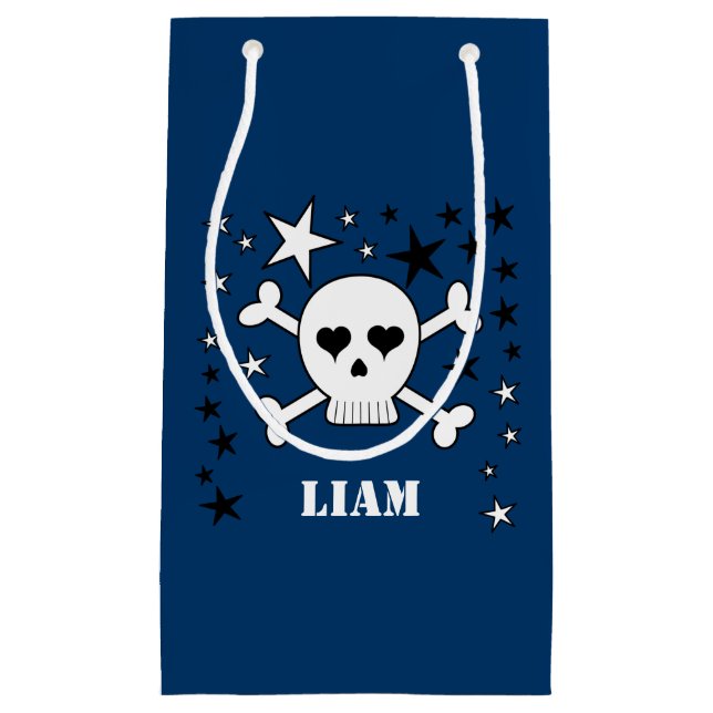 Blue Customisable Cute Skull and Crossbones Small Gift Bag (Front)