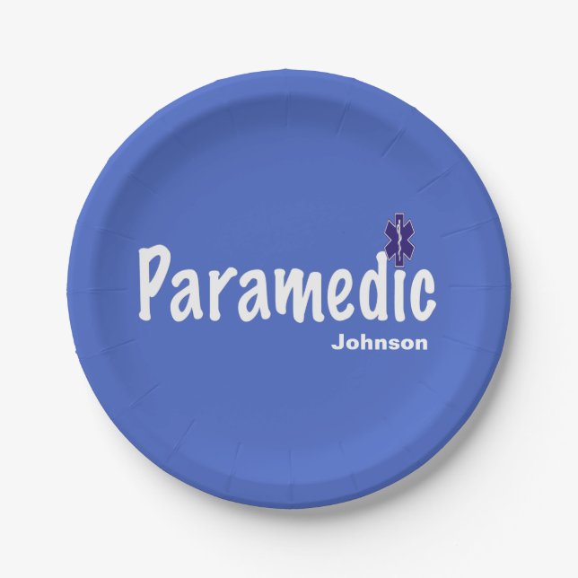 BLUE Customisable Name Paramedic Paper Plate (Front)