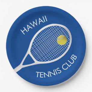 Blue Customisable Tennis Club White Racket  Paper Plate