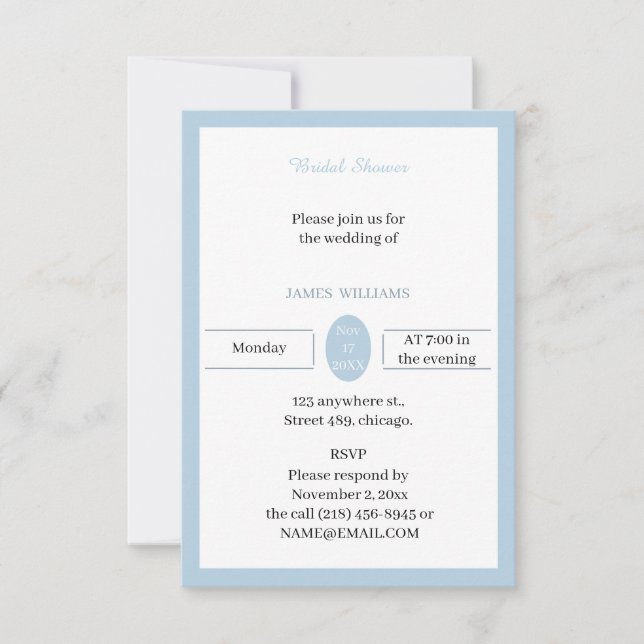 Blue Customised Bridal Shower Invitation (Front)
