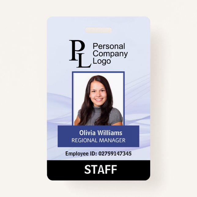 BLUE Customised Vertical Company Staff Photo ID ID Badge (Front)
