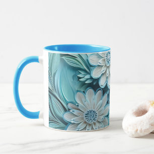 Blue Cut Paper Flowers Mug