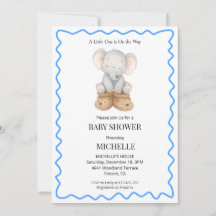Blue Cute Baby Elephant Baby Shower Invitation 