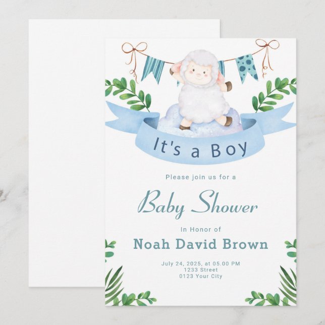 Blue Cute Baby Shower Invitation (Front/Back)