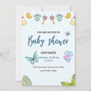 Blue Cute Baby Shower Invitation