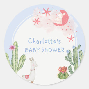 Blue Cute Boho Arch Cactus Toys Boy Baby Shower Classic Round Sticker