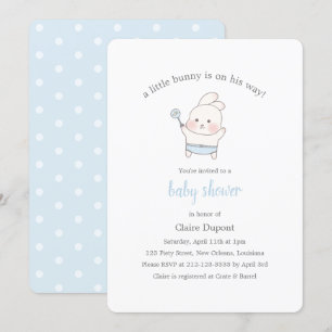 Blue Cute Bunny Watercolor Simple Boy Baby Shower Invitation