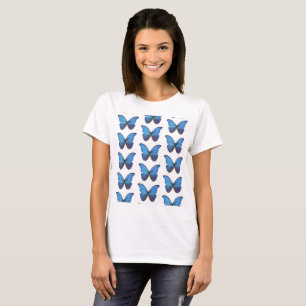BLUE CUTE BUTTERFLIES Basic T-Shirt, White T-Shirt