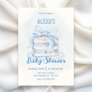 Blue cute cake baby shower invitation