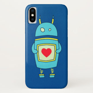 Blue Cute Cartoon Robot With Heart iPhone X Case