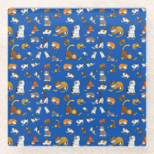 blue cute cat pattern design for cat lovers- glass coaster