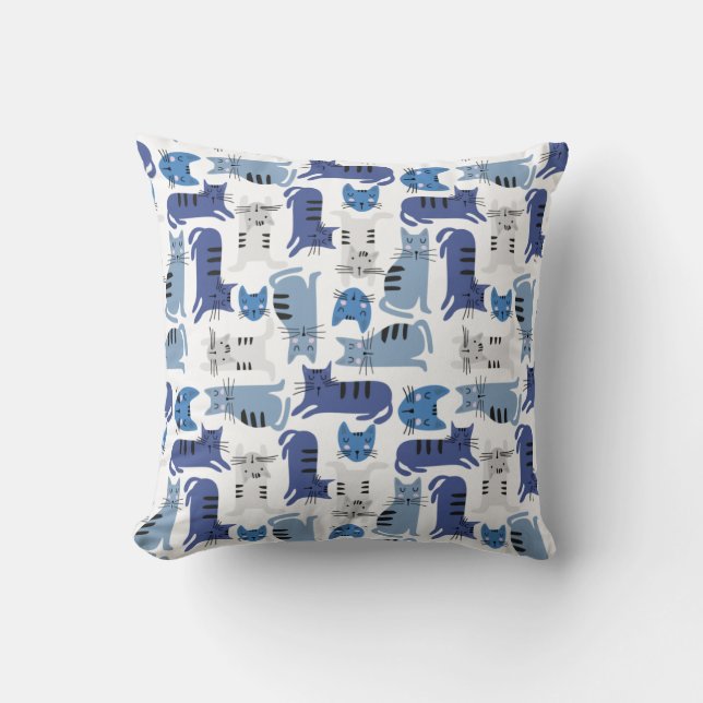 Blue Cute Cats Cushion (Front)
