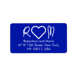 Blue Cute Couple Monogram Heart Return Address Label